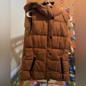 Brown Puffer Vest with Hood